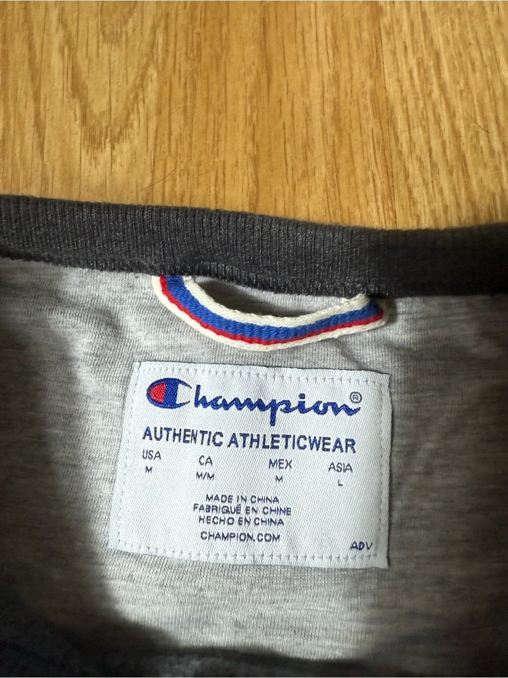 Champion Men’s Crewneck Sweatshirt in Charcoal Gray with Red Accent - Size M